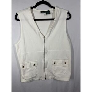 Hunt Club Women's White Full Zip Utility Vest Cotton Pockets Cargo Coastal Med